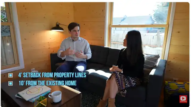 Interview in a finished backyard dwelling about accessory dwelling unit requirements